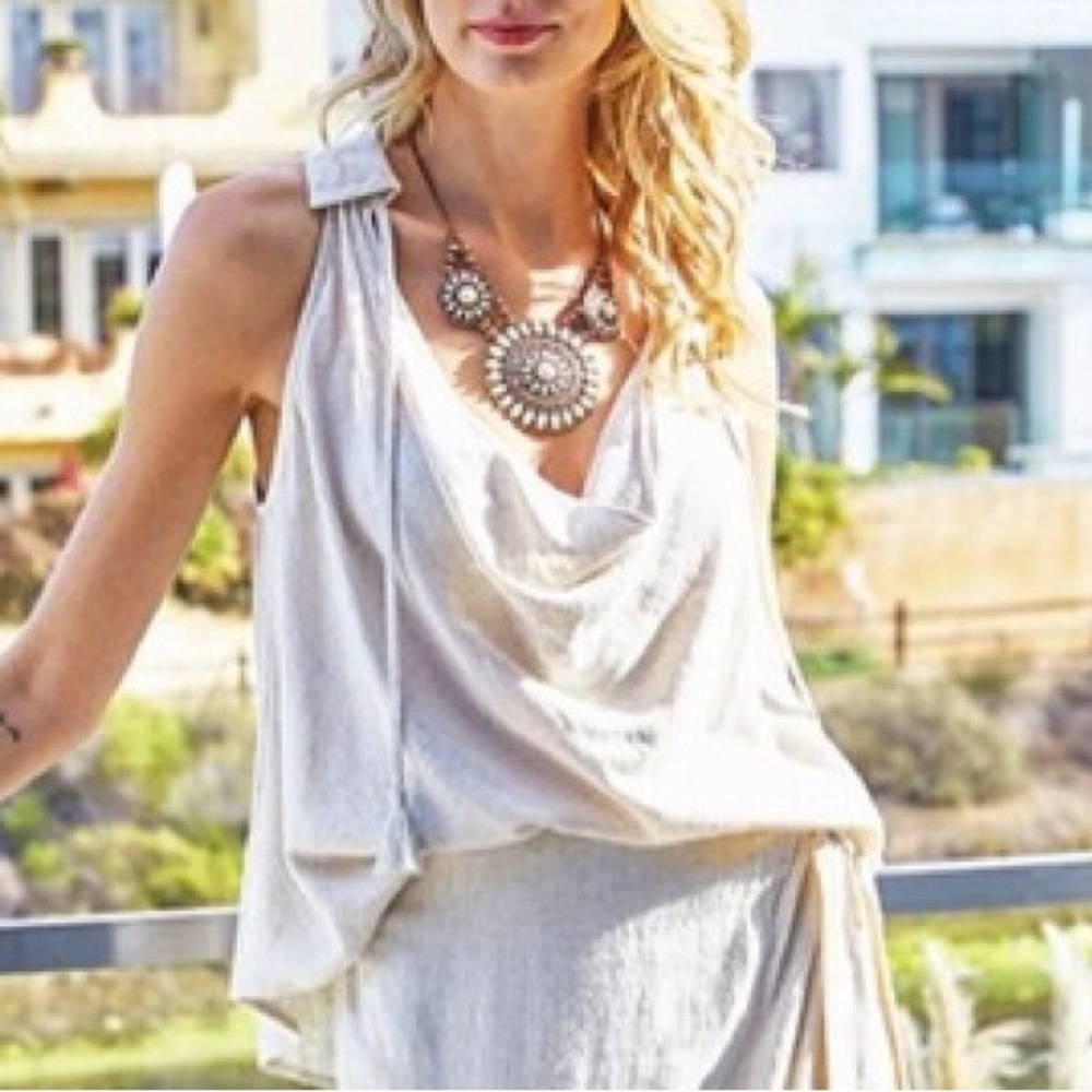 Cowl Neck Linen Beige Sleeveless Top